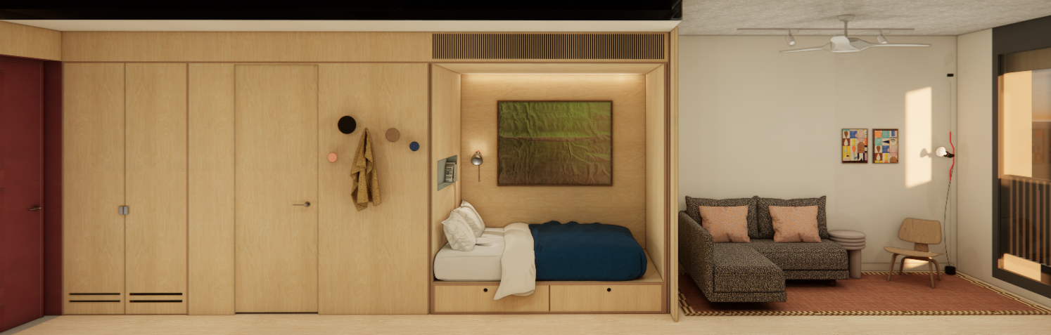 Artists impression of a City Starter, City Stayer™ apartment, image credit: COX Architecture